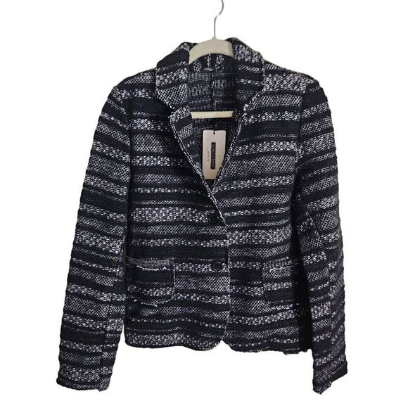 Lungo L'Arno NWT Black White Textured Wool Blend Blazer Size L - Picture 1 of 7